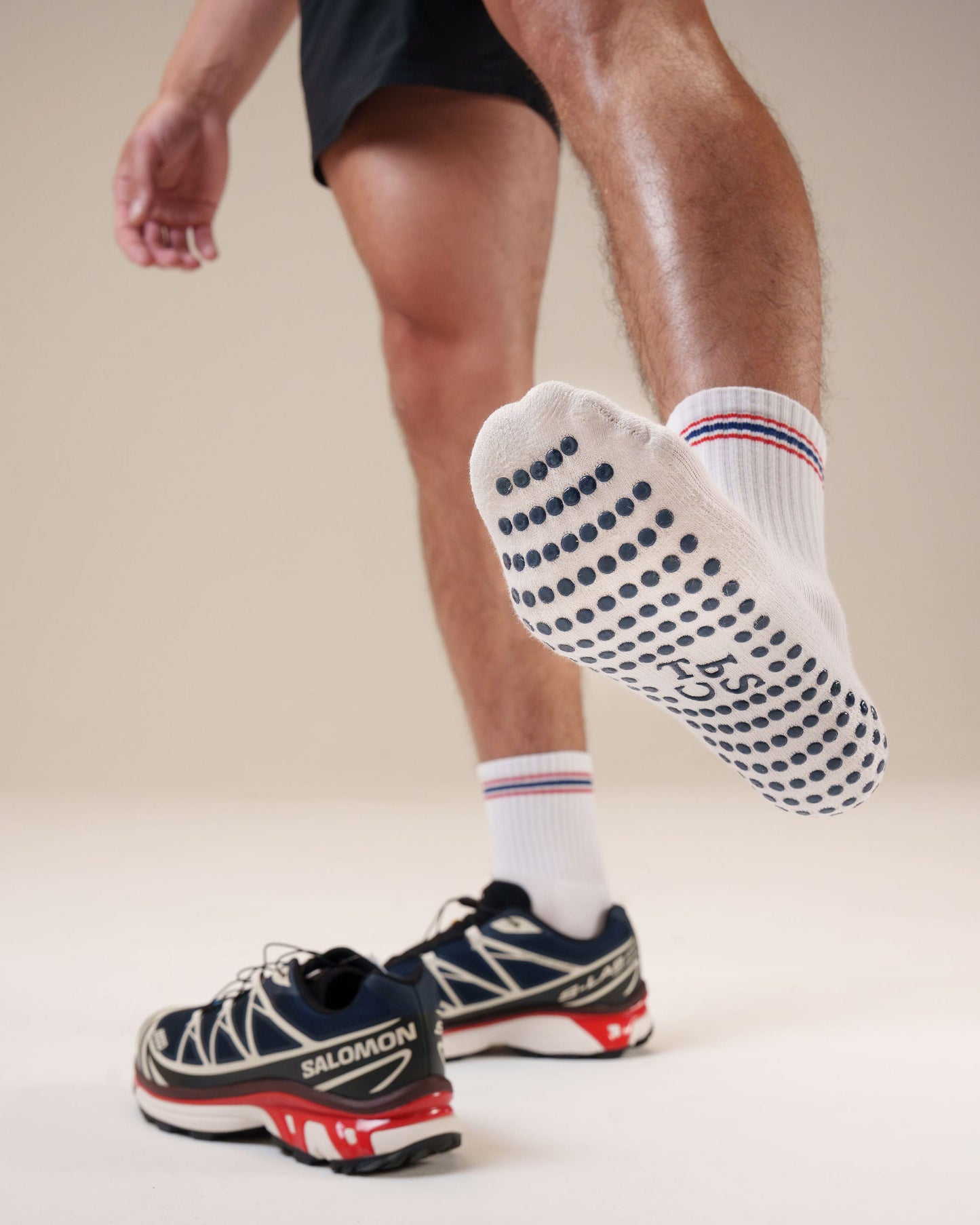 Grip Socks - Navy and Red Stripe