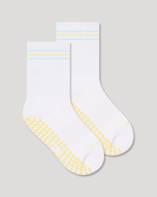 Grip Socks - Butter Yellow and Blue Stripe