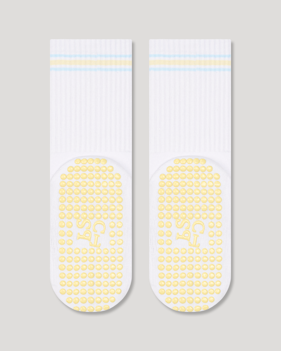 Grip Socks - Butter Yellow and Blue Stripe